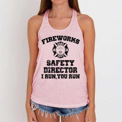 Fireworks Safety Director I Run You Run 4th Of July Women's Knotted Racerback Tank