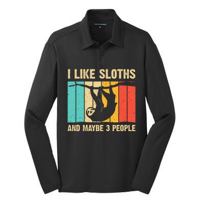 Funny Sloth Design For Sloth Lover Silk Touch Performance Long Sleeve Polo