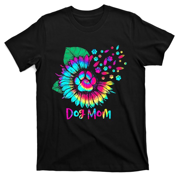 Floral Sunflower Dog Mom Tie Dye Funny Mothers Day Dog Lover T-Shirt