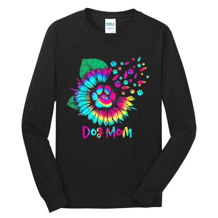 Floral Sunflower Dog Mom Tie Dye Funny Mothers Day Dog Lover Tall Long Sleeve T-Shirt