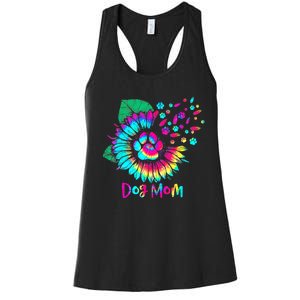 Floral Sunflower Dog Mom Tie Dye Funny Mothers Day Dog Lover Women's Racerback Tank