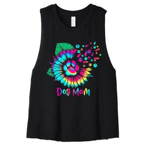 Floral Sunflower Dog Mom Tie Dye Funny Mothers Day Dog Lover Women's Racerback Cropped Tank