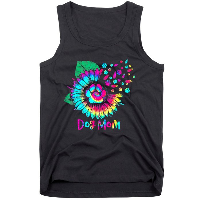 Floral Sunflower Dog Mom Tie Dye Funny Mothers Day Dog Lover Tank Top