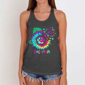 Floral Sunflower Dog Mom Tie Dye Funny Mothers Day Dog Lover Women's Knotted Racerback Tank