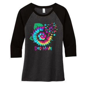 Floral Sunflower Dog Mom Tie Dye Funny Mothers Day Dog Lover Women's Tri-Blend 3/4-Sleeve Raglan Shirt