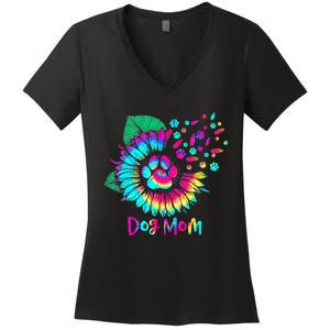 Floral Sunflower Dog Mom Tie Dye Funny Mothers Day Dog Lover Women's V-Neck T-Shirt