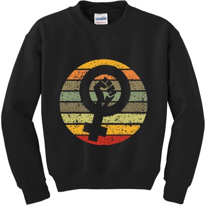 Feminism Symbol Design Retro Vintage 70s 80s 90s Feminist Kids Sweatshirt