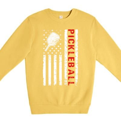 Funny Sports Design Pickleball Us Flag Meaningful Gift Premium Crewneck Sweatshirt