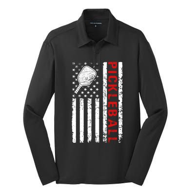 Funny Sports Design Pickleball Us Flag Meaningful Gift Silk Touch Performance Long Sleeve Polo