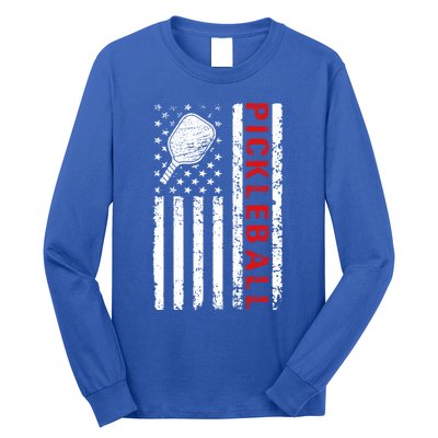 Funny Sports Design Pickleball Us Flag Meaningful Gift Long Sleeve Shirt