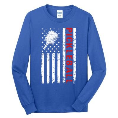 Funny Sports Design Pickleball Us Flag Meaningful Gift Tall Long Sleeve T-Shirt