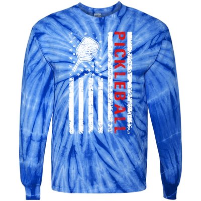 Funny Sports Design Pickleball Us Flag Meaningful Gift Tie-Dye Long Sleeve Shirt