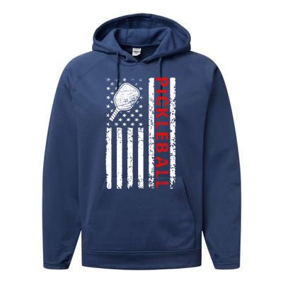 Funny Sports Design Pickleball Us Flag Meaningful Gift Performance Fleece Hoodie