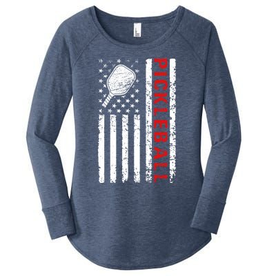 Funny Sports Design Pickleball Us Flag Meaningful Gift Women's Perfect Tri Tunic Long Sleeve Shirt