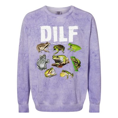 Funny Saying DILF Damn I Love Frogs Animals Colorblast Crewneck Sweatshirt