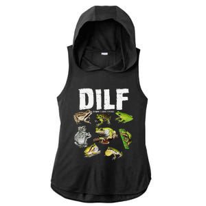 Funny Saying DILF Damn I Love Frogs Animals Ladies PosiCharge Tri-Blend Wicking Draft Hoodie Tank