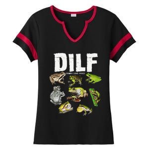 Funny Saying DILF Damn I Love Frogs Animals Ladies Halftime Notch Neck Tee