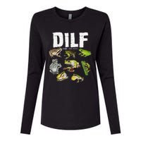 Funny Saying DILF Damn I Love Frogs Animals Womens Cotton Relaxed Long Sleeve T-Shirt