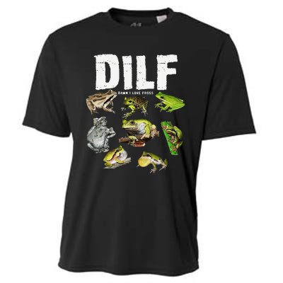 Funny Saying DILF Damn I Love Frogs Animals Cooling Performance Crew T-Shirt