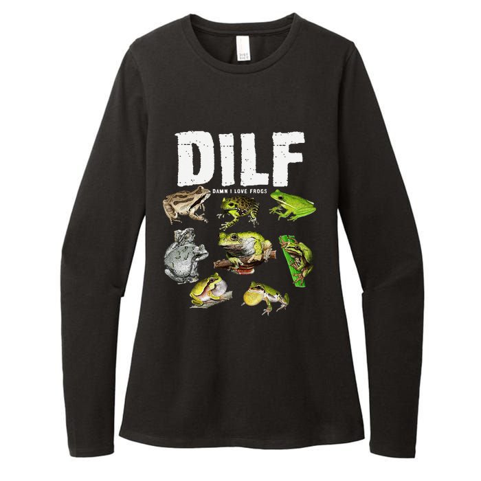 Funny Saying DILF Damn I Love Frogs Animals Womens CVC Long Sleeve Shirt