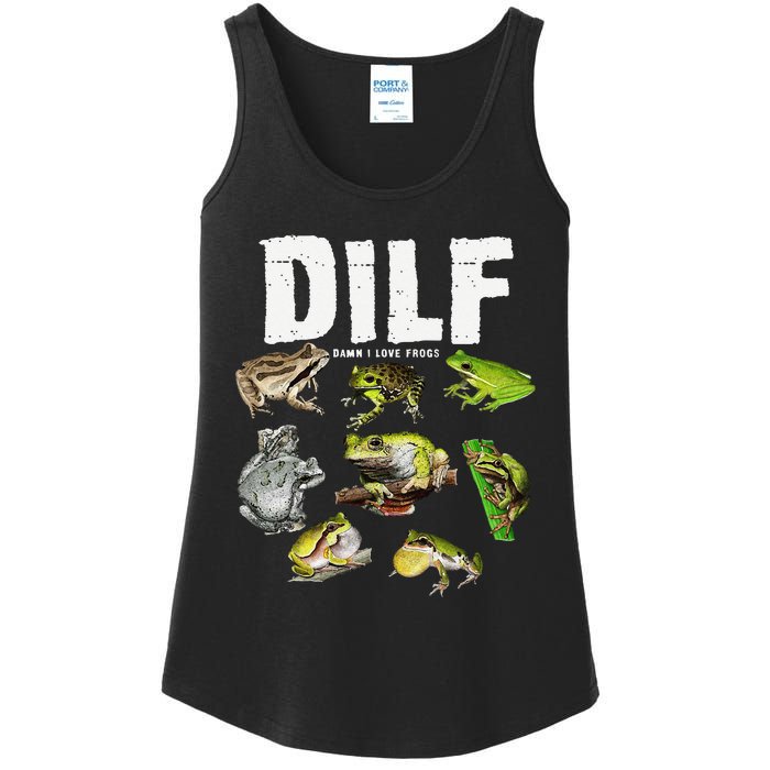 Funny Saying DILF Damn I Love Frogs Animals Ladies Essential Tank