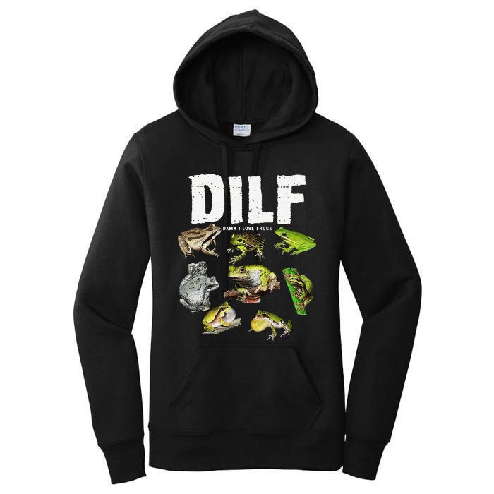 Funny Saying DILF Damn I Love Frogs Animals Women's Pullover Hoodie