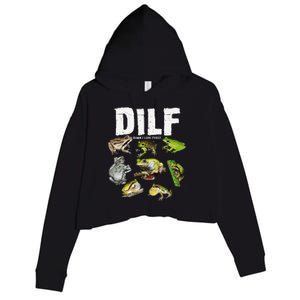 Funny Saying DILF Damn I Love Frogs Animals Crop Fleece Hoodie