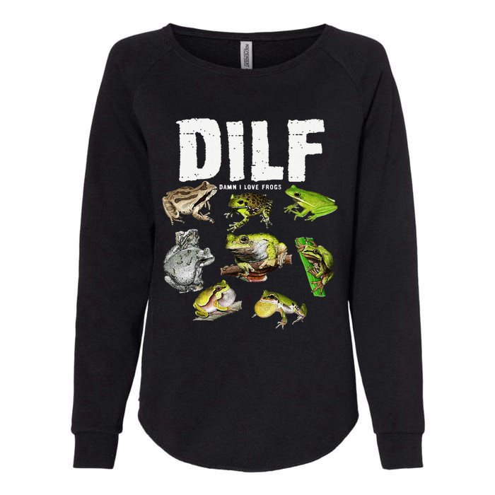 Funny Saying DILF Damn I Love Frogs Animals Womens California Wash Sweatshirt