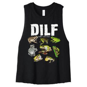 Funny Saying DILF Damn I Love Frogs Animals Women's Racerback Cropped Tank