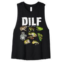 Funny Saying DILF Damn I Love Frogs Animals Women's Racerback Cropped Tank