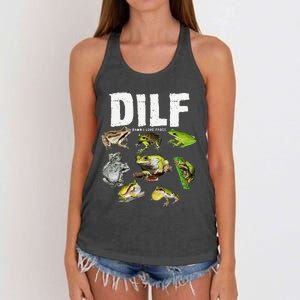 Funny Saying DILF Damn I Love Frogs Animals Women's Knotted Racerback Tank