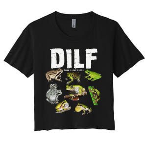 Funny Saying DILF Damn I Love Frogs Animals Women's Crop Top Tee