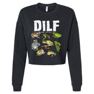 Funny Saying DILF Damn I Love Frogs Animals Cropped Pullover Crew