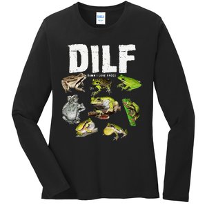 Funny Saying DILF Damn I Love Frogs Animals Ladies Long Sleeve Shirt