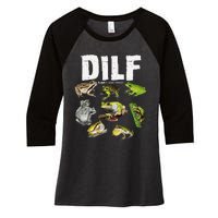 Funny Saying DILF Damn I Love Frogs Animals Women's Tri-Blend 3/4-Sleeve Raglan Shirt