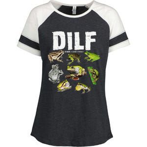 Funny Saying DILF Damn I Love Frogs Animals Enza Ladies Jersey Colorblock Tee