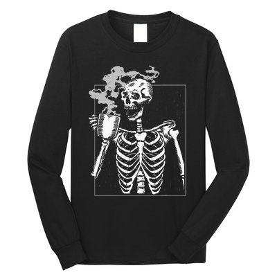 Funny Skeleton Drinking Coffee Caffeine Lover Coffee Brewer Long Sleeve Shirt