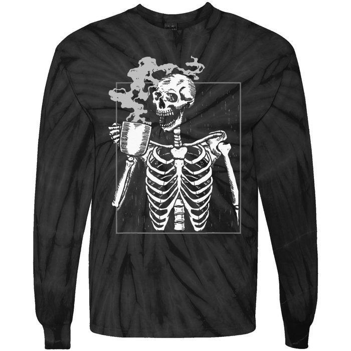 Funny Skeleton Drinking Coffee Caffeine Lover Coffee Brewer Tie-Dye Long Sleeve Shirt