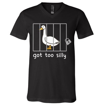 Funny Saying Duck Go To Silly Goose In Jail V-Neck T-Shirt