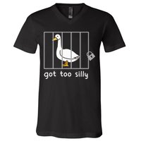 Funny Saying Duck Go To Silly Goose In Jail V-Neck T-Shirt