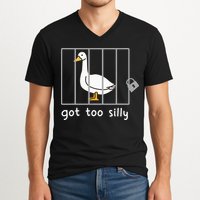 Funny Saying Duck Go To Silly Goose In Jail V-Neck T-Shirt