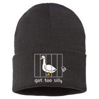 Funny Saying Duck Go To Silly Goose In Jail Sustainable Knit Beanie