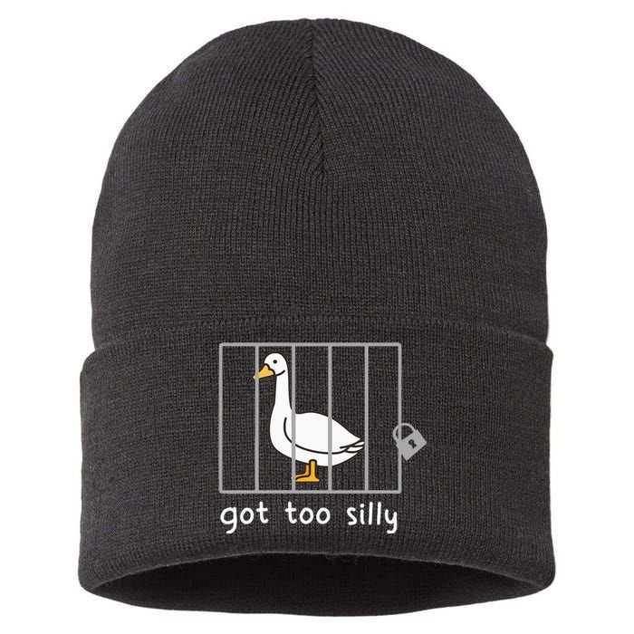 Funny Saying Duck Go To Silly Goose In Jail Sustainable Knit Beanie