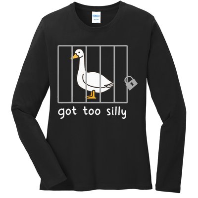Funny Saying Duck Go To Silly Goose In Jail Ladies Long Sleeve Shirt