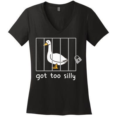 Funny Saying Duck Go To Silly Goose In Jail Women's V-Neck T-Shirt