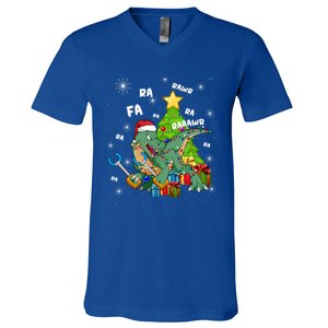 Funny Santa Dinosaur Fa Ra Ra Rawr Rawr Christmas Tgiftrex Xmas Gift V-Neck T-Shirt