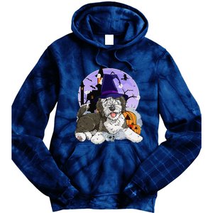 Funny Sheepadoodle Dog Halloween Witch Pumpkin Tie Dye Hoodie