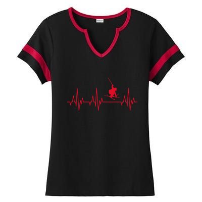 Funny Ski Design For Skier Men Women Kids Skiing Heartbeat Ladies Halftime Notch Neck Tee