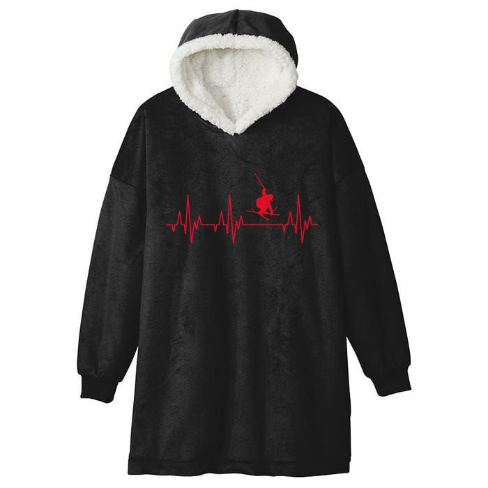 Funny Ski Design For Skier Men Women Kids Skiing Heartbeat Hooded Wearable Blanket