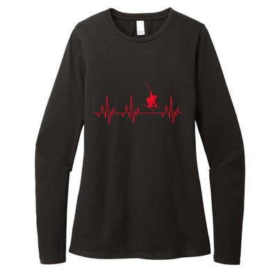 Funny Ski Design For Skier Men Women Kids Skiing Heartbeat Womens CVC Long Sleeve Shirt